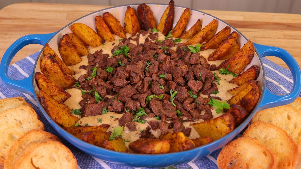 TODO MUNDO QUE PROVA ESSE APERITIVO VICIA! | CARNE COM CREME DE QUEIJO E BATATA RÚSTICA NA AIR FRYER