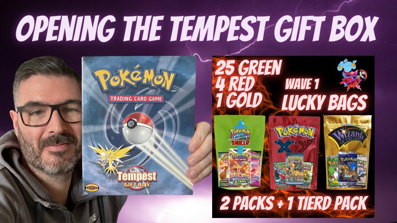 Pokemon Tempest Gift Box Featuring 3 Wizards Of The Coast booster packs! Base set, Fossil & Jungle