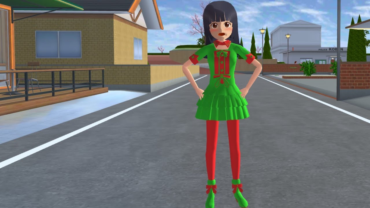 MIO Aida NEW BEAUTIFUL Green 💚🍏 &red ♥️🍒 GOWN IN SAKURA SCHOOL SIMULATOR 