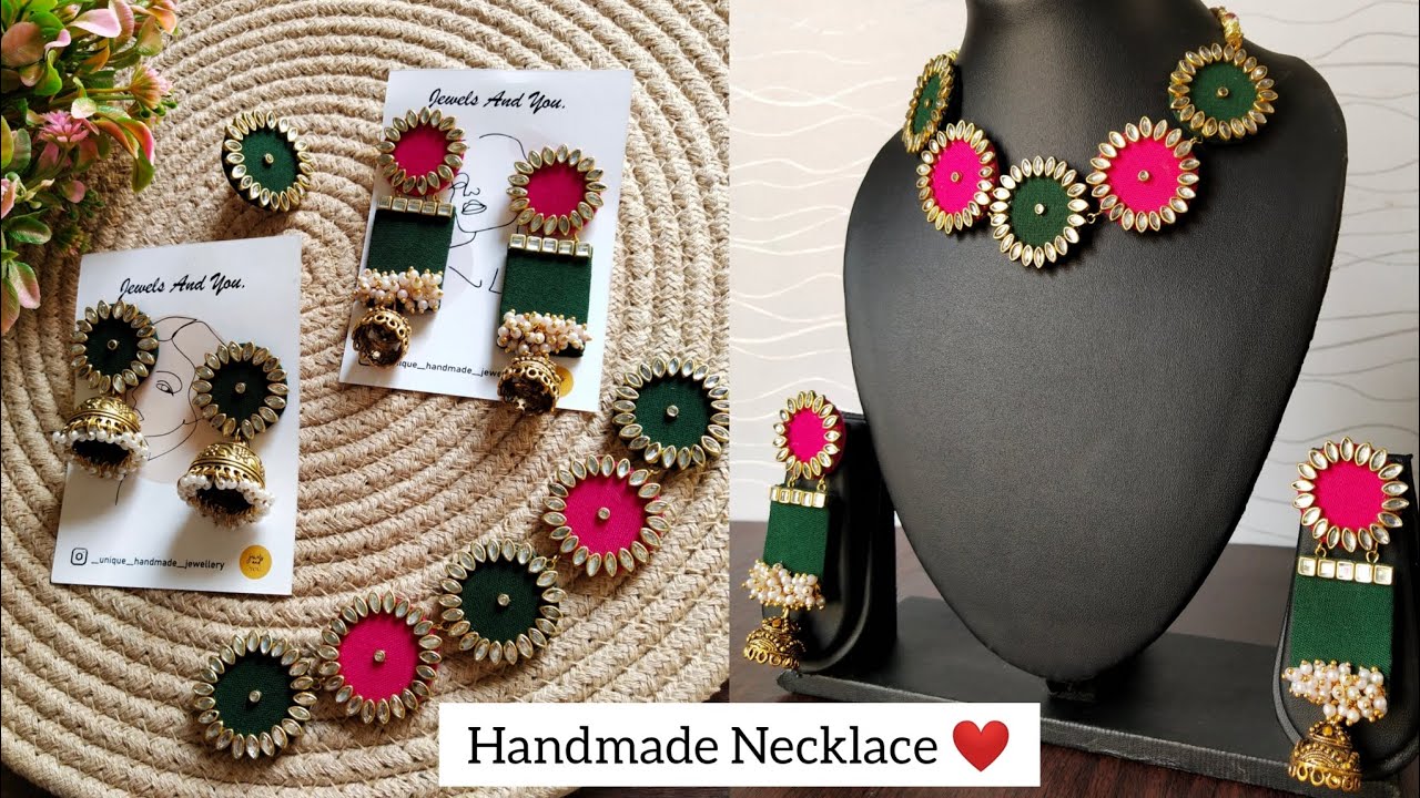 Handmade Fabric Necklace ❤️ #tutorial #jewellerymaking #fabricjewellery #youtube #trending