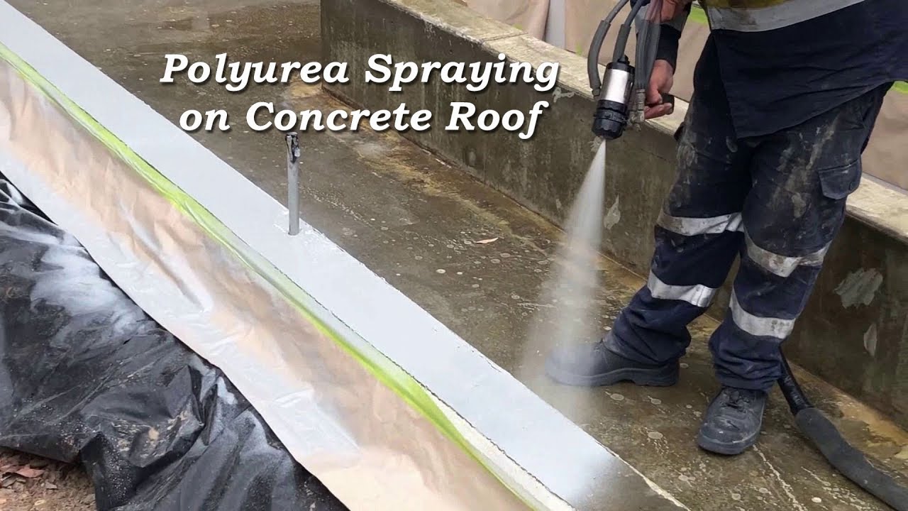 Polyurea Spraying on a Concrete Roof with Graco E10hp
