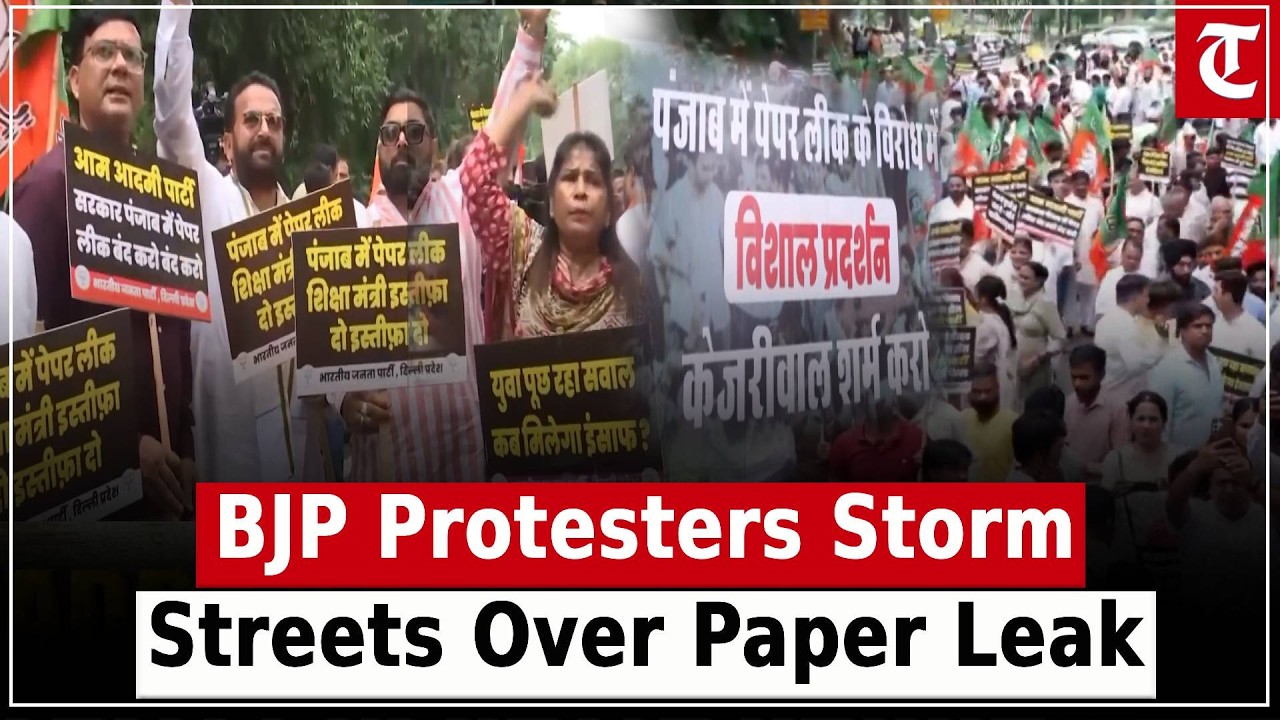 BJP protesters gather outside AAP office in Delhi over Punjab paper leak controversy