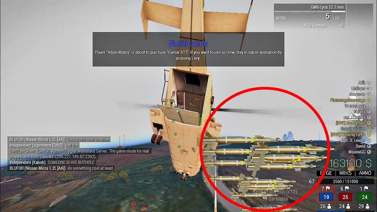 Arma 3 Hacker Kills The Whole Server In KING OF THE HILL