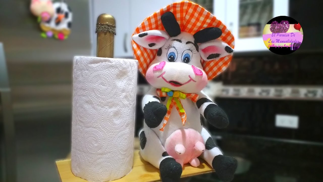 Vaquita porta rollo o soporte para papel de cocina en tela fieltro (Moldes Gratis) | GdC