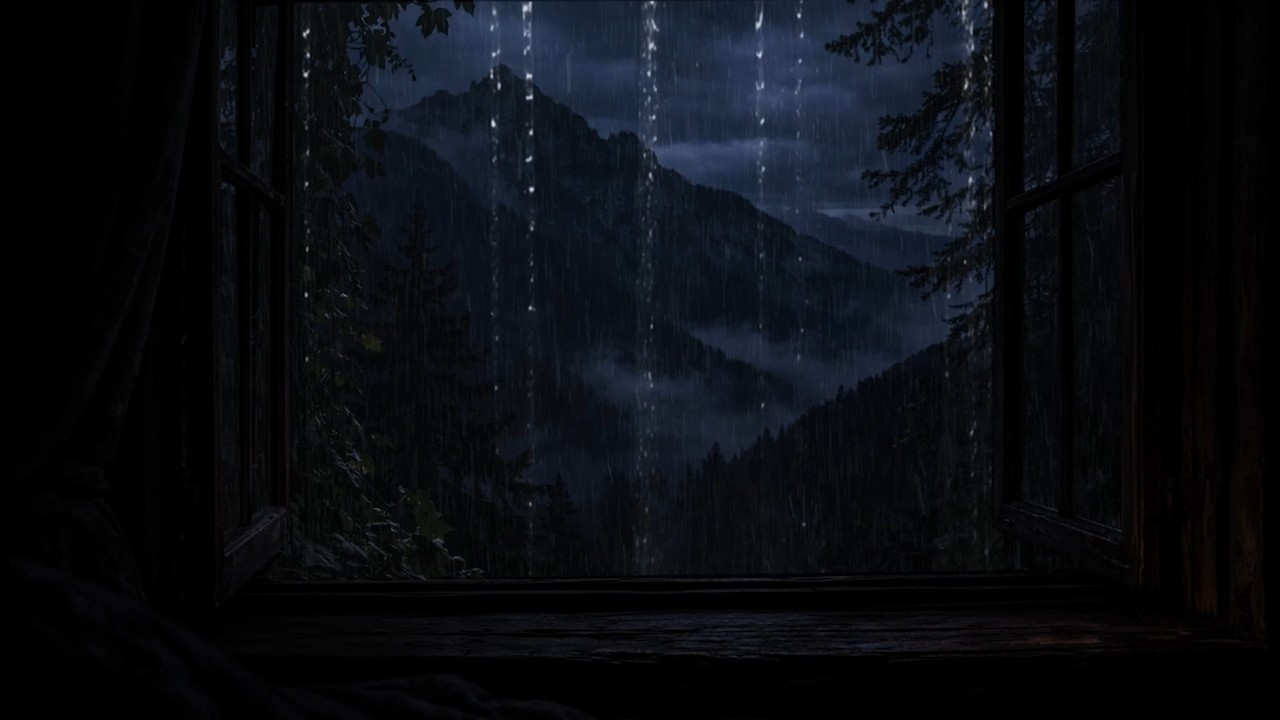 Rain on Mountain Window 🌧️ Cozy Night Rain Sounds for Sleeping, Relaxing & Studying