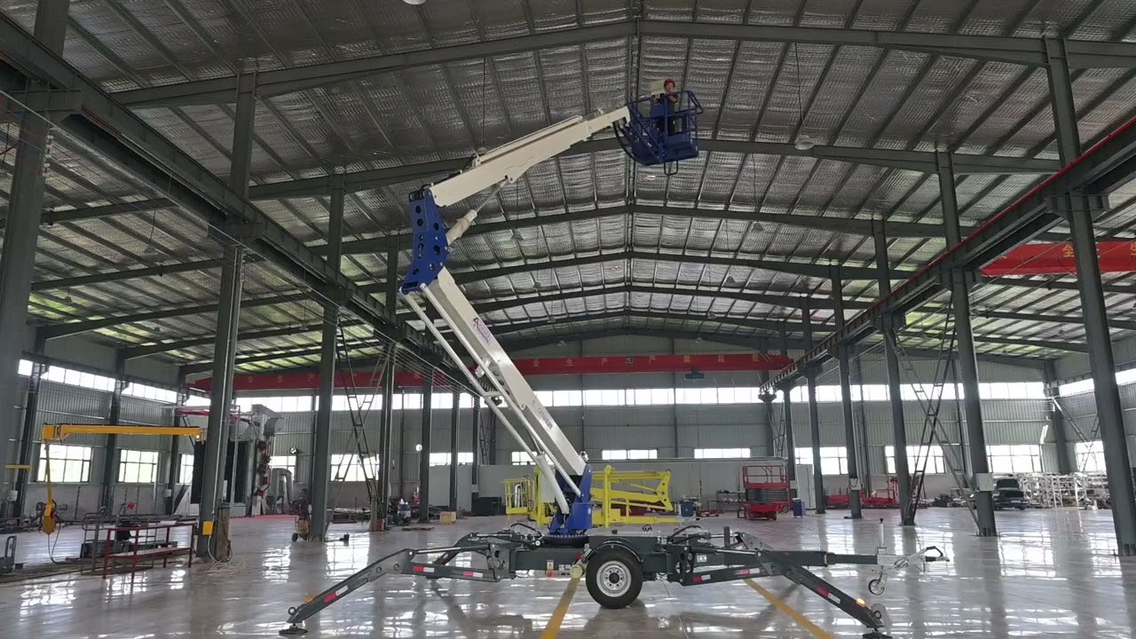 CATHAYLIFT 12~22m Working height Towable Boom Lift is a hydraulic lifting tool that can rotate 360&deg;