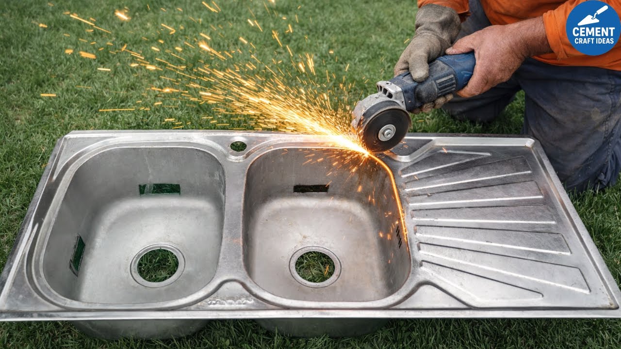 Cutting up an old, broken stainless steel sink and… The amazing creation of a 60-year-old man.