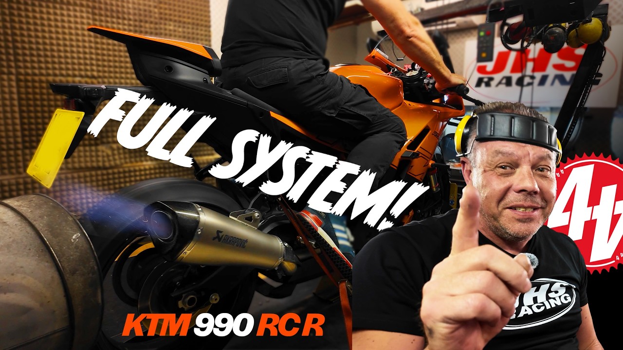KTM 990 RC R + полная выхлопная система Akrapovic на динамометрическом стенде.
