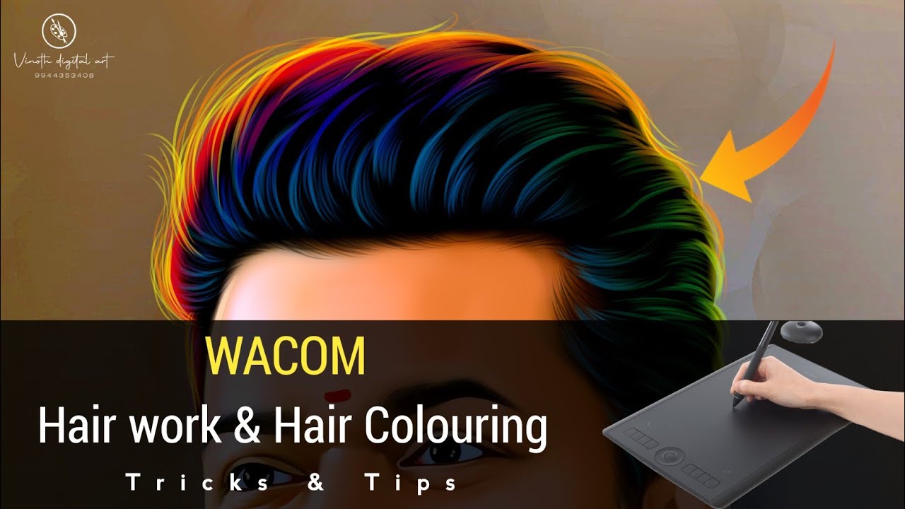 (part 4) Wacom hair work & hair colouring full tricks 🤗 @vinothdigitalart1578