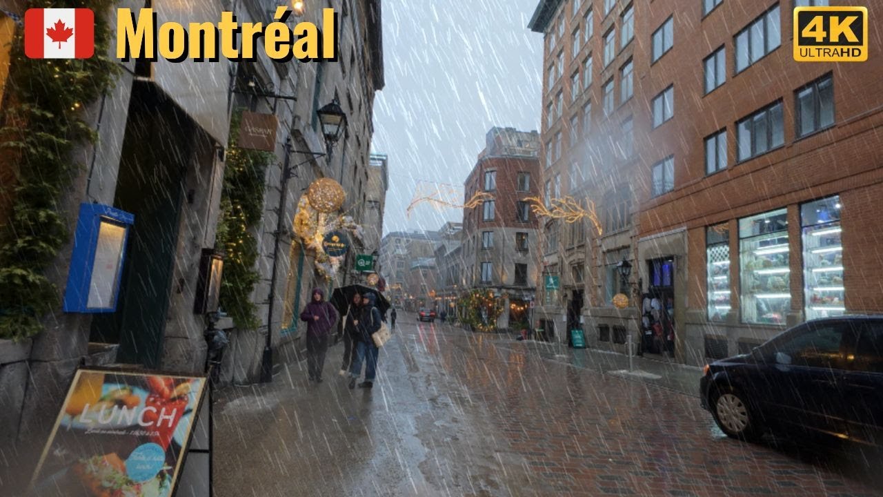 [4K]🌧️Rainy Walk Through Old Montreal, Canada #rain #rainsounds #montreal