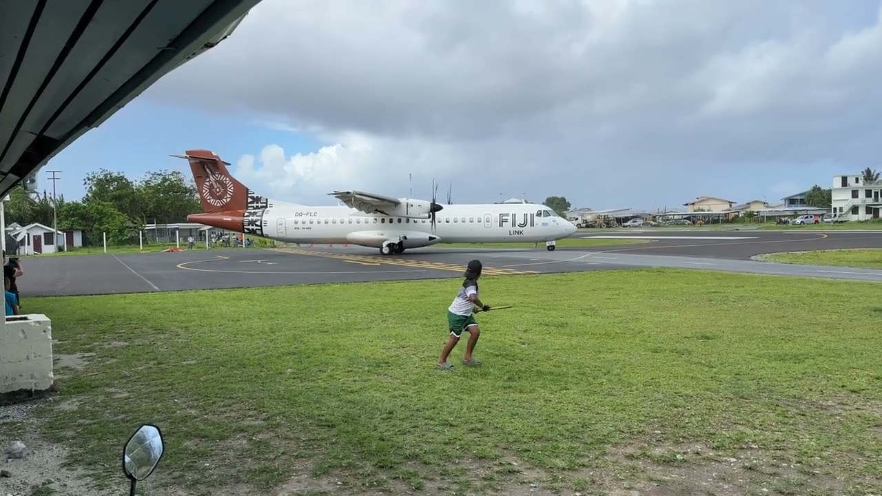 Fiji Airways ATR 72 departs the apron at Tuvalu Airport
