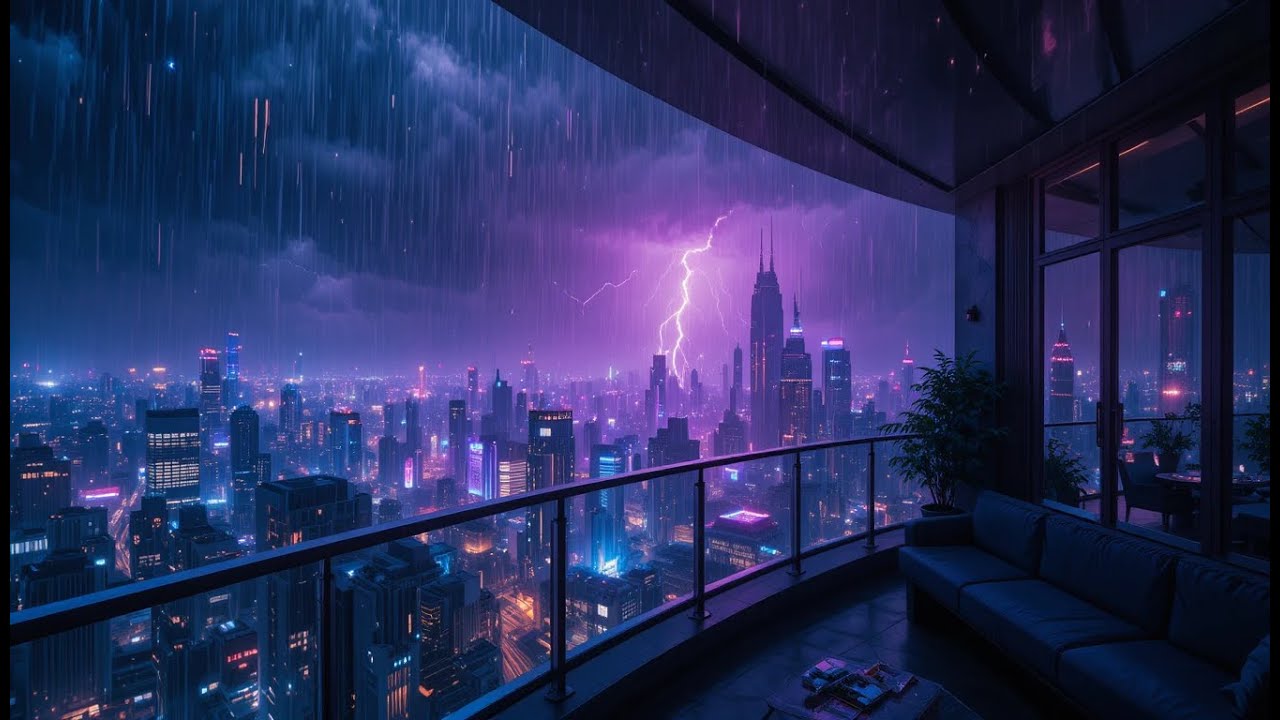 Nocturne After Rain 🌧️ Night Rain & Purple Glow | Study Ambience