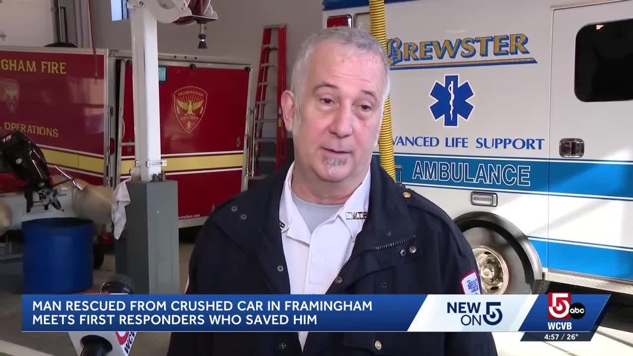 Man reunites with crews who rescued him from Framingham tree fall