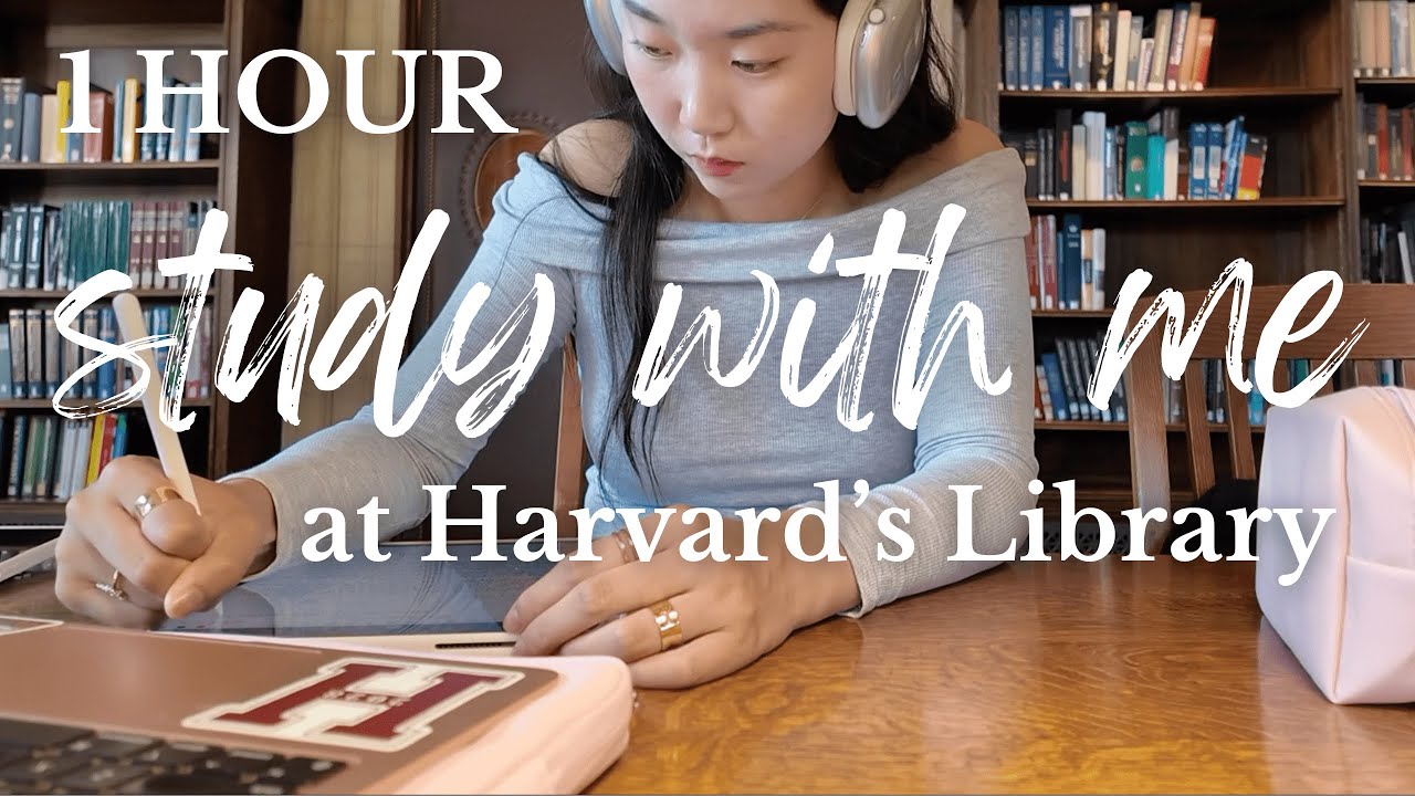 1 HOUR STUDY WITH ME at HARVARD LIBRARY | rain sounds, no music, real time, no breaks, productive ✨📚