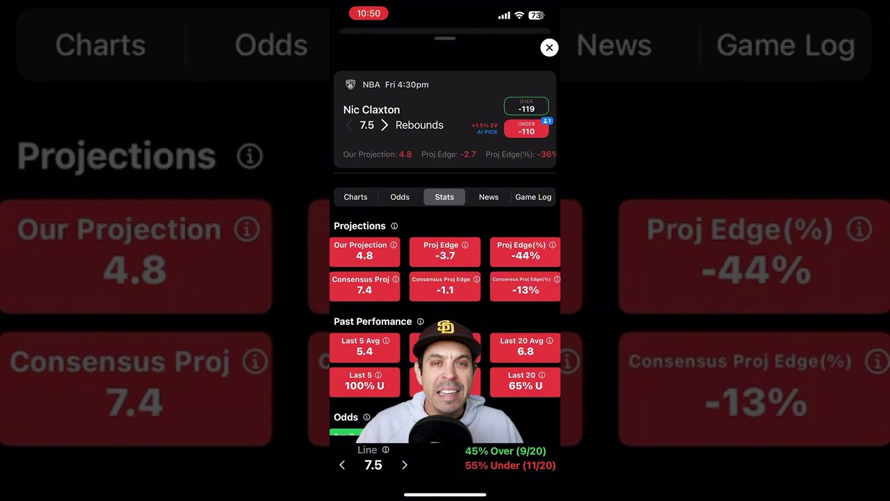 Nic Claxton UNDER 7.5 rebounds +ev AI pick in NBA Basketball Today 