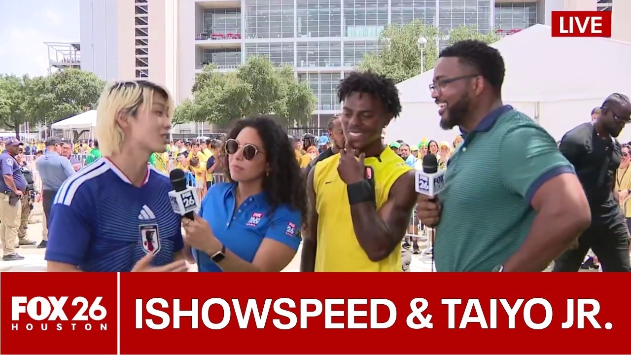 IShowSpeed и Taiyo Jr. дают интервью FOX 26 после матча Бразилия &mdash; Япония
