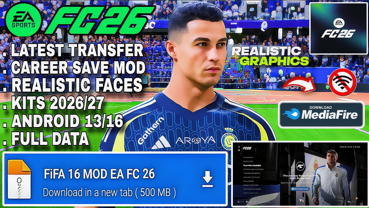 ОБНОВЛЕНИЕ 2026! FIFA 16 MOD EA FC 26 Android Offline | Режим карьеры, похожий на PS5, с HD-графикой