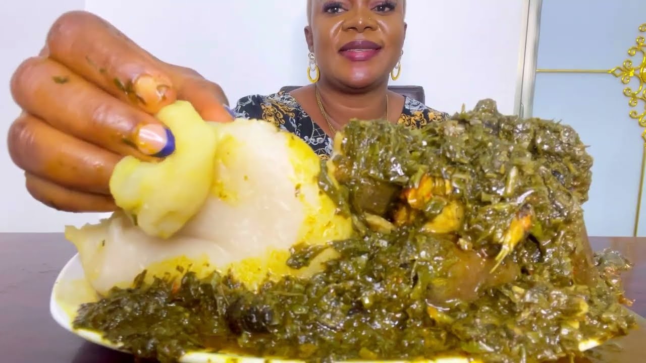 ASMR Afang soup with Cow Skin and fufu Mukbang