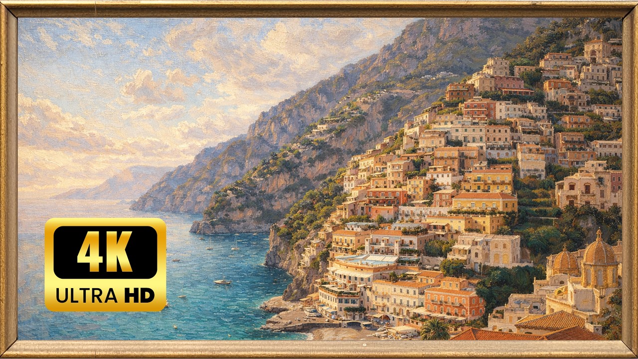 Mediterranean Coastal Village | 4K TV Art Screensaver | 2 Hour Ambient Display