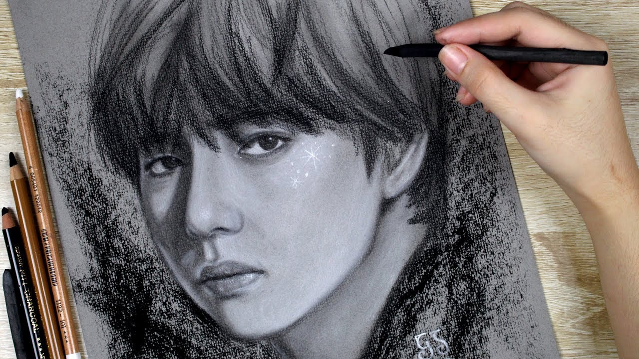 BTS V Kim Tae-hyung ASMR Charcoal Drawing No Talking | Philippines