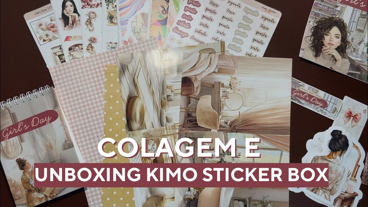 Colagem com o clube de adesivos Kimo Sticker box UNBOXING 