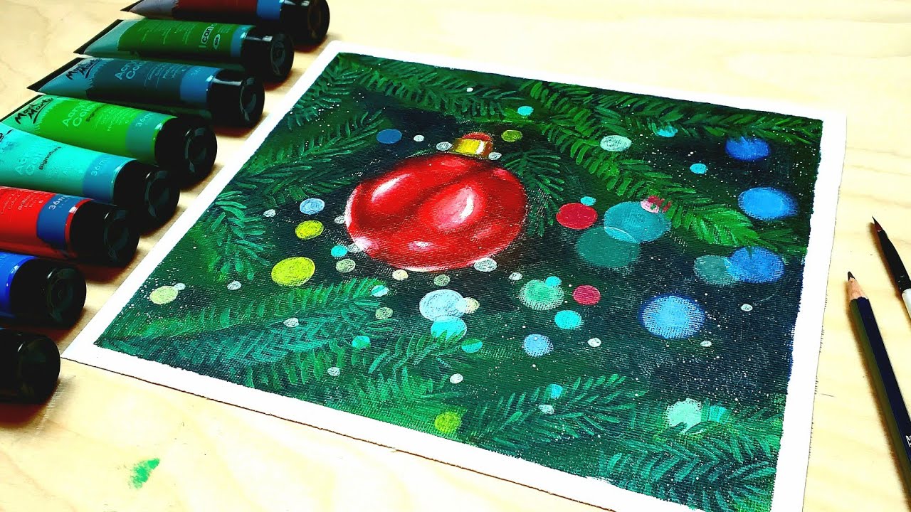 Christmas Ball | Christmas Painting on Canvas | Painting for Beginners