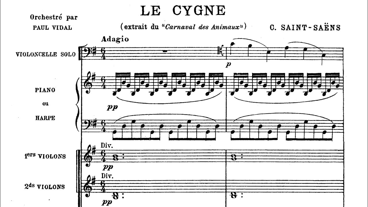 [Full Score] Le cygne (The Swan) for cello and orchestra - Saint-Saëns orch. Paul Vidal