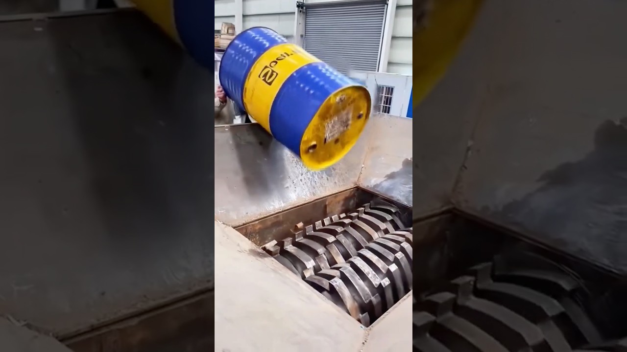 Industrial Shredder Destroys a Steel Drum in Seconds!