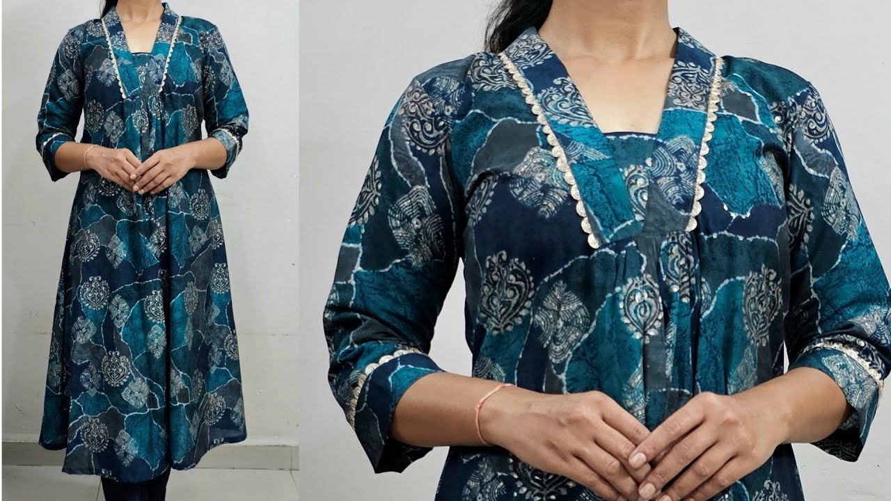 New Trendy Front Pleated V Collar Neck Kurti Cutting and stitching | kurti Design