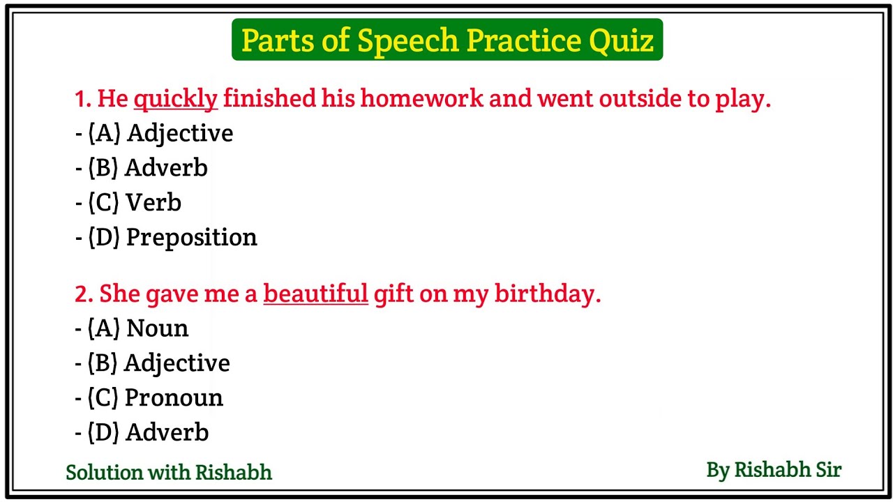 Parts of speech Practice Quiz | Parts of speech for all competitive exams | Parts of speech english