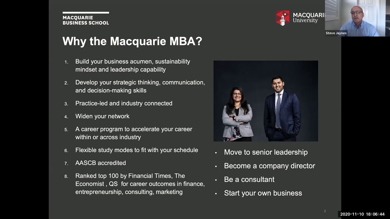 Macquarie Business School MBA Masterclass and Webinar