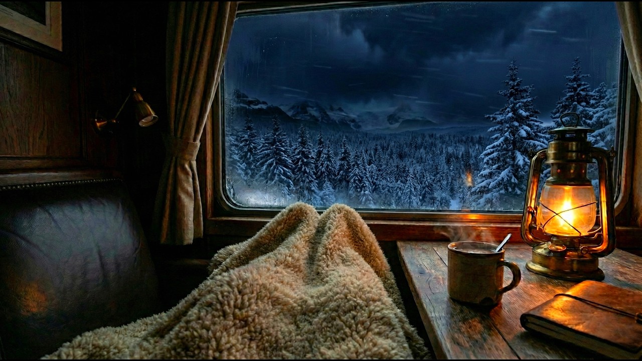 Extreme Winter Train Ride in Patagonia 🌨️ Heavy Blizzard & Train Sounds for Reading & Relaxing