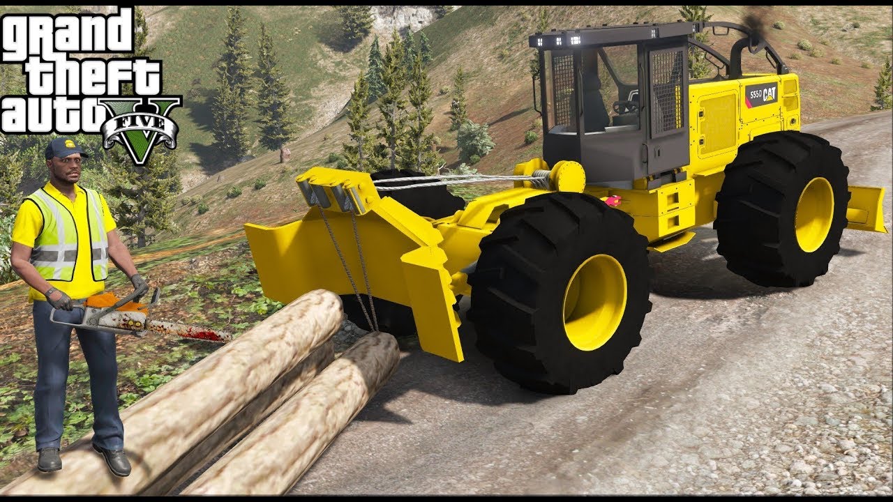 GTA 5 Real Life Mod #134 Pulling Logs With New Caterpillar 555d Logging Skidder