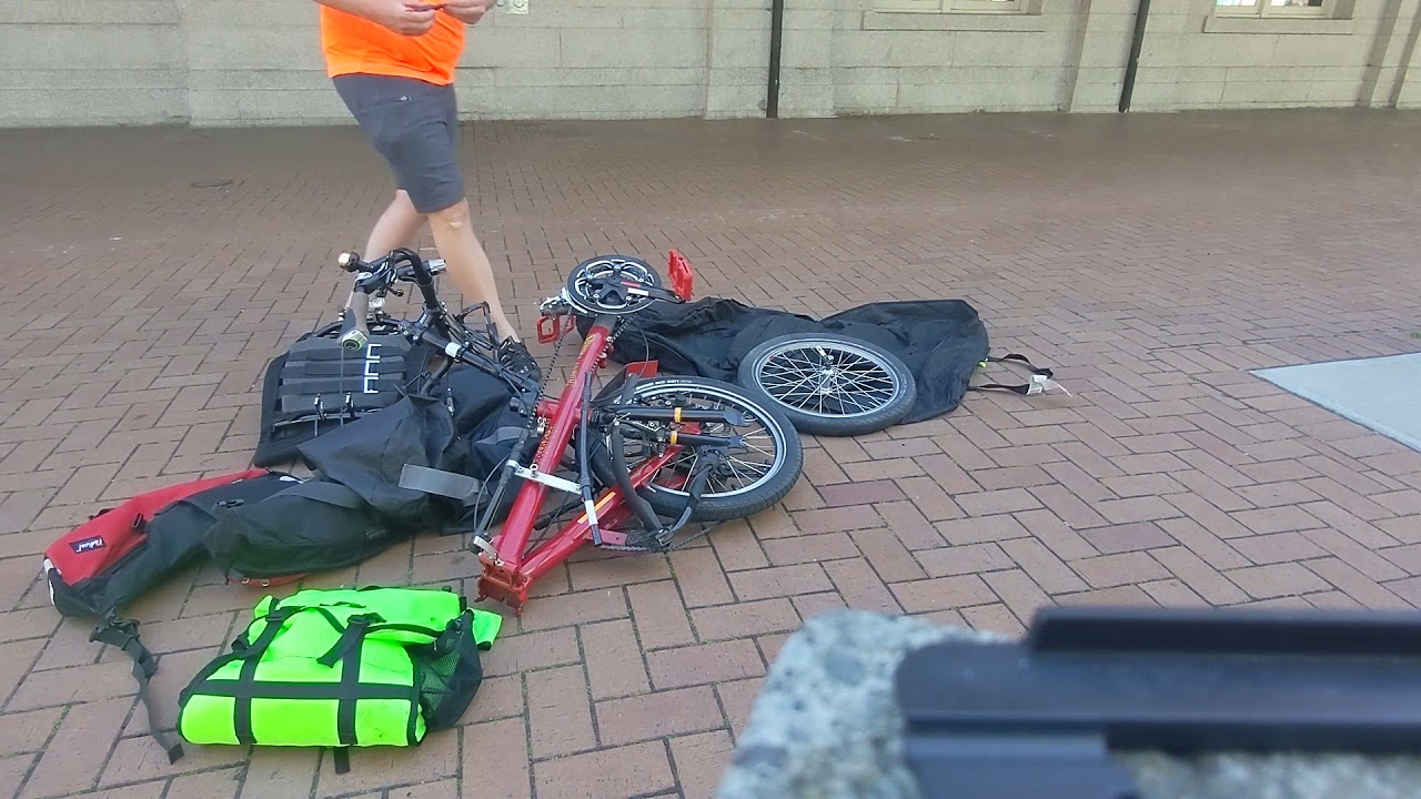 Trident Twig Folding Recumbent Packed Up for Train
