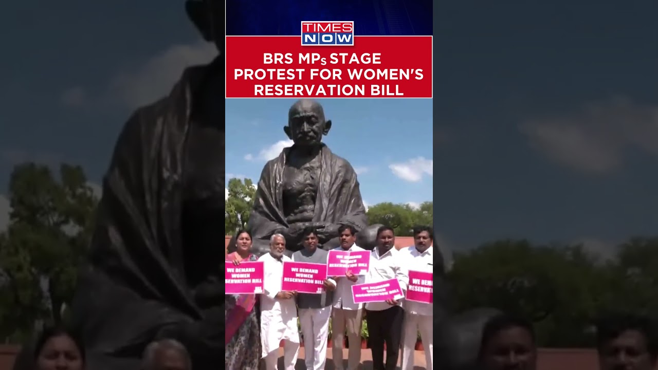 BRS MPs Stage Protest Over Women's Reservation Near Gandhi Statue On Parliament Premises