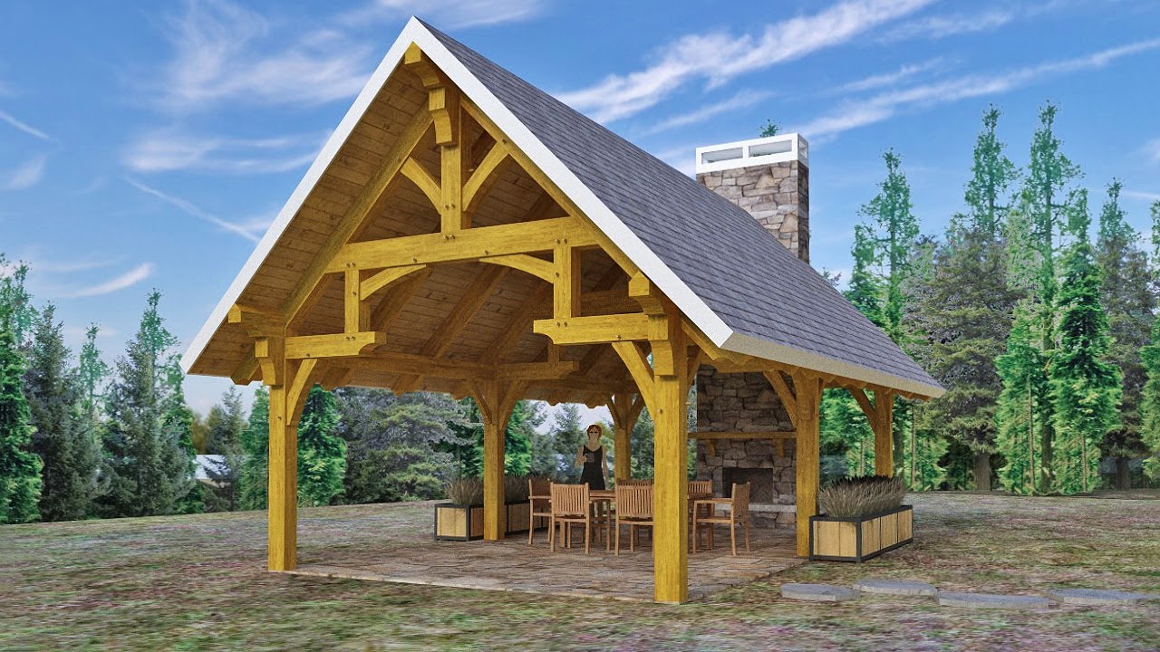 Outdoor Living - Timber Frame Hammer Beam Pavilion (16x28)