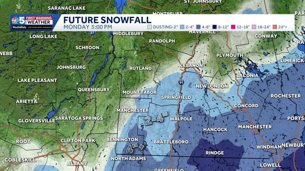 Coastal storm grazes southern Vermont with snow; potential for another storm on Wednesday
