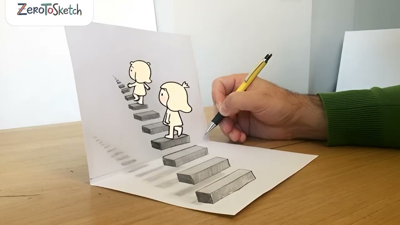 From Zero to Sketch: Easy 3D Stairs Cubes Drawing Illusion | Step by Step