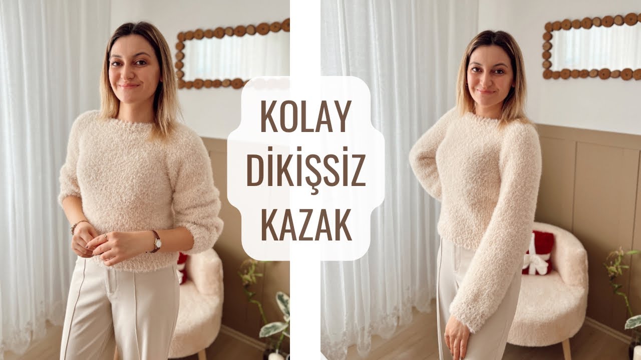 DİKİŞSİZ KAZAK YAPIMI🌸 KOLAY YAKADAN BAŞLAMALI KAZAK YAPIMI #knitting