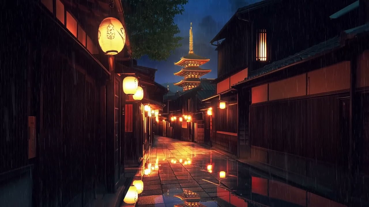 Sleep to Rainy Kyoto Night 🌧️ Cozy Lantern Street | 8 Hours Gentle Rain Sounds