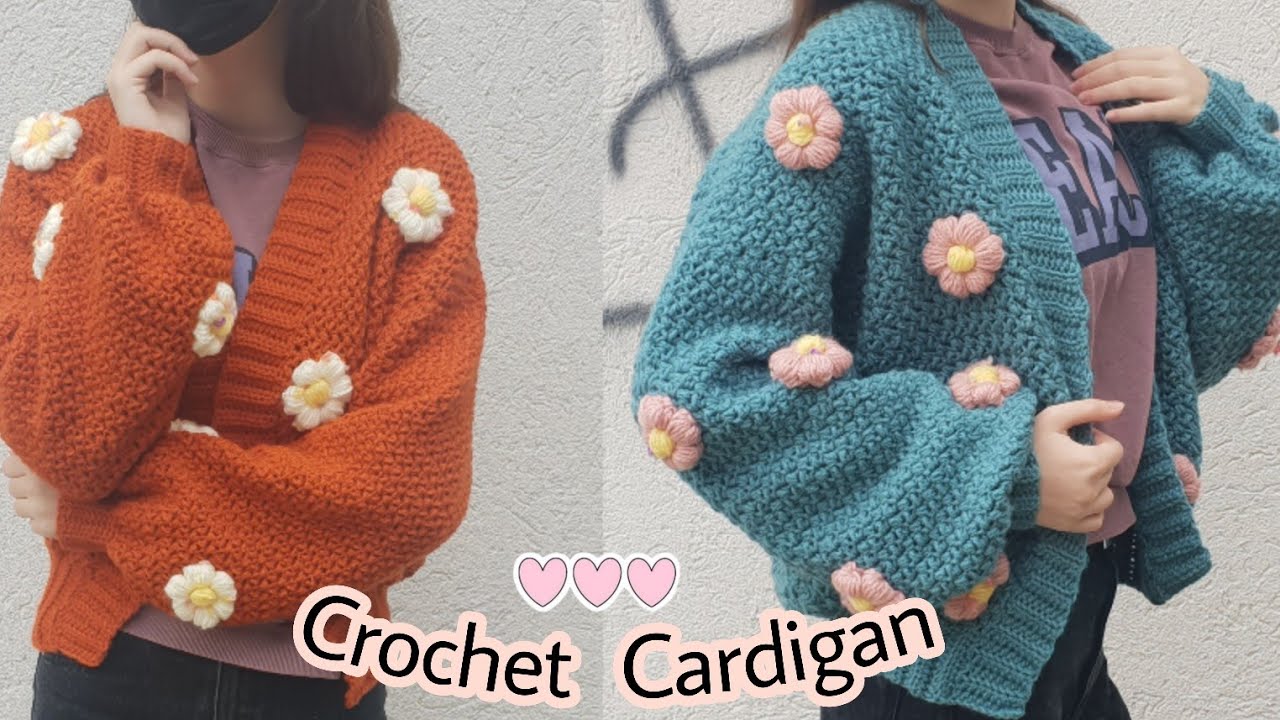 How To Crochet A Puff Flowers Cardigan/Cum Sa Crosetezi Un Cardigan Cu Flori Pufoase