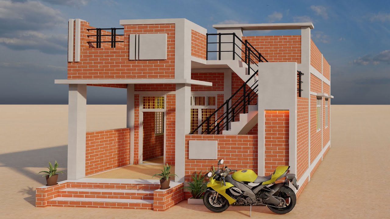 दो लाख + में घर कैसे बनाये ,गांव में दो कमरे का सबसे अच्छा घर,3D Small 2 Bedroom House PLan