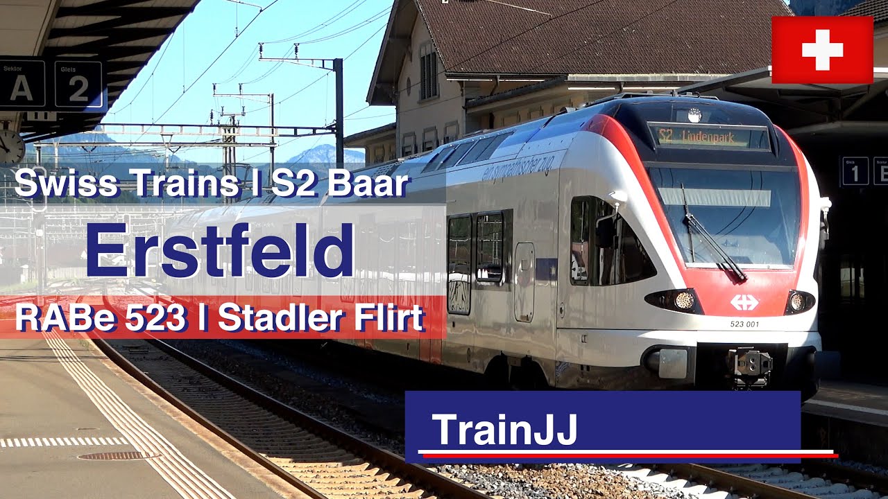 Swiss Trains at Erstfeld train station in Switzerland | SBB RABe 523 - Stadler Flirt | S2 - Baar