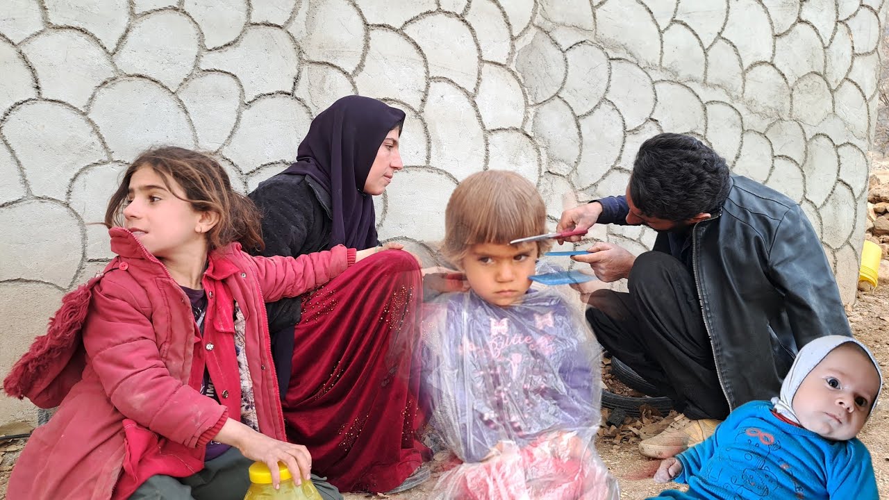 The art of hairdressing in the mountains: Hojjat and Narges' efforts to cut the twins' hair ✂️🏔️❤️