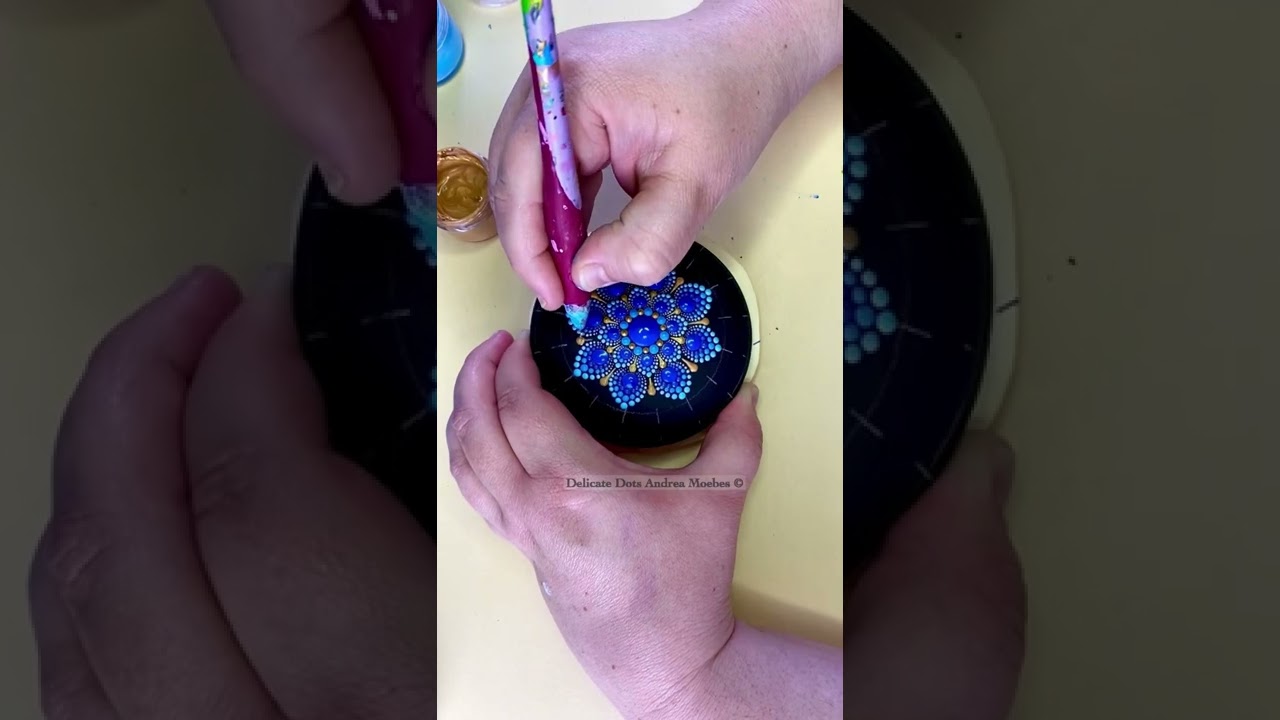 Blue and gold dot mandala stone pattern Digital step by step pattern in my Etsy DelicateDotsAndrea