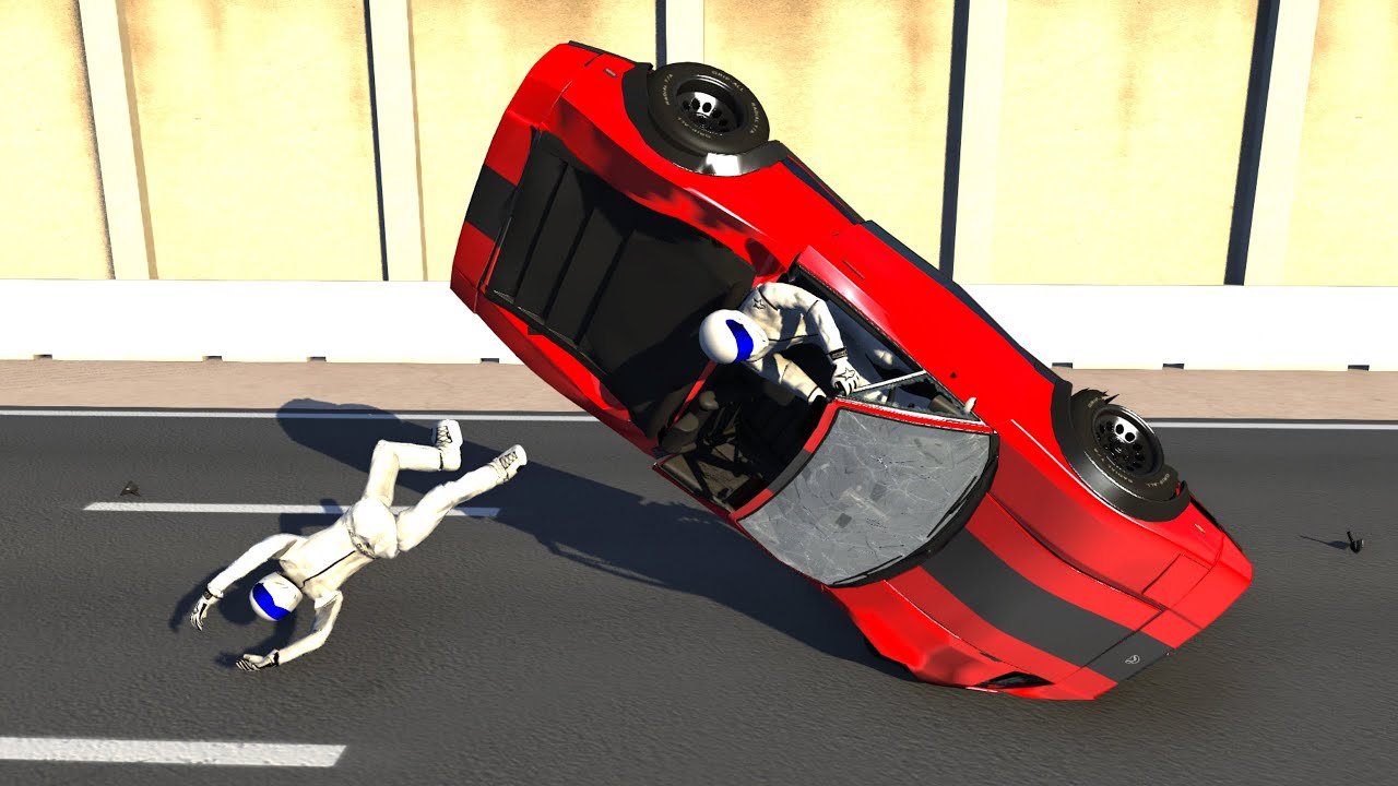 Satisfying Rollover Crashes Cars rolling down the bridge – BeamNG Drive (cars vs bridge)