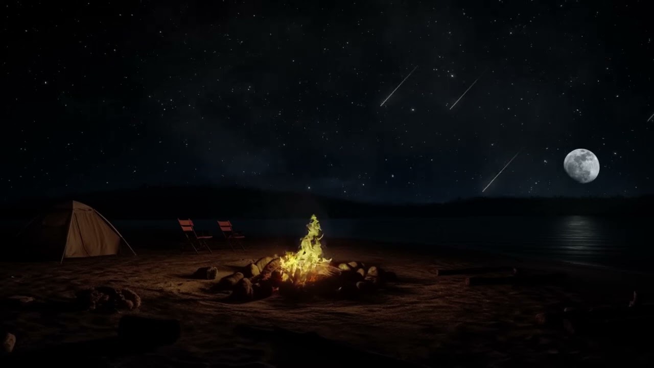 Ay Işığında Gecede Plaj Manzarasıyla Geceleme