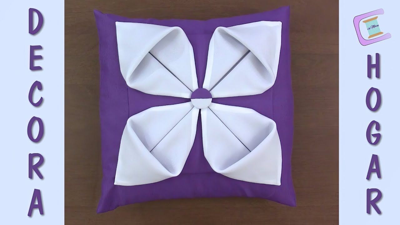 💜💜Cojín Drapeado Flor 4 Pétalos Espléndida 💜💜ALMOFADA CAPITONE- SMOCKING CUSHION-FABRIC MANIPULATION