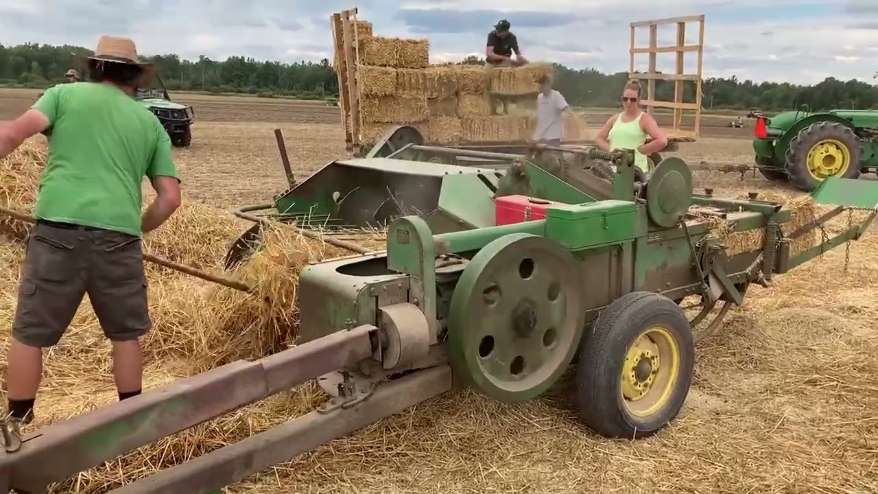 John Deere AR With Small Square Baler Working - 1st Ontario Two Cylinder Club Show