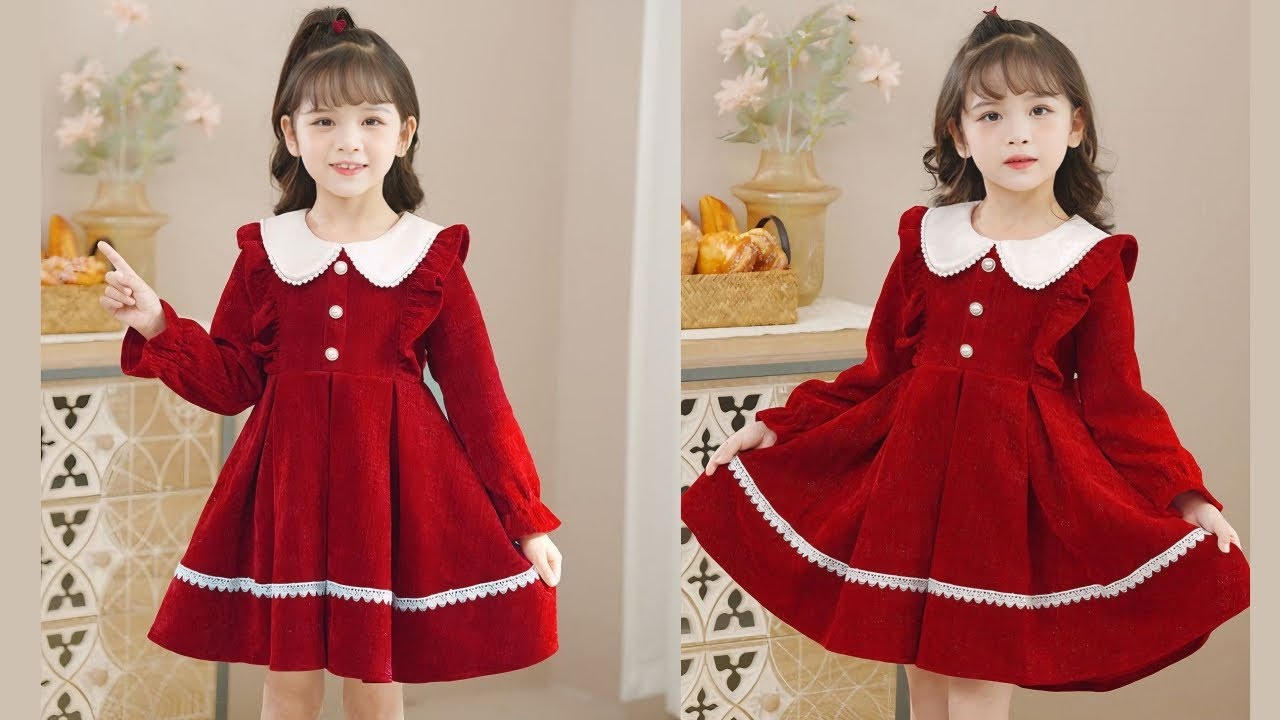 Peter pan collar neck box pleated baby frock cutting and stitching| Winter baby girl frock design